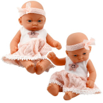 Lėlė kūdikis su rožine suknele ir galvajuoste, 24 cm