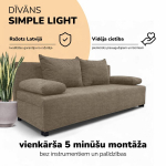 Dvivietis i&scaron;skleidžiamas sofos &bdquo;Simple Light&ldquo; be porankių, &bdquo;Podrez&ldquo;, smėlio spalvos