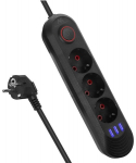 Maclean prailgintuvas su 3 lizdais ir 3 Usb, 1.5m, juodas