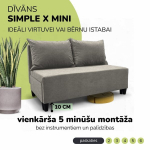 Dvivietis i&scaron;skleidžiamas sofos Simple X Mini, Podrez, &scaron;viesiai pilkos spalvos