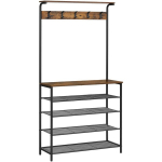 Pramoninio stiliaus metalinis drabužių stovas su batų dėžėmis &ndash; rūdintas rudas, 183 cm