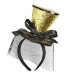 GOLD MINI TOP HAT ON HEADBAND WITH BOW & VEIL