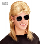 BLOND 80's MULLET WIG WITH GLASSES in polybag