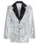 SILVER SEQUIN JACKET WITH SATIN COLLAR