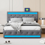 Dvigulė lova 180 x 200 cm su LED ir USB jungtimis - su 4 stalčiais - lininė - pilka