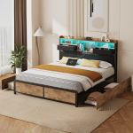 Dvigulė lova 160x200 cm su 4 stalčiais ir daiktadėžėmis - su LED ir USB - juoda