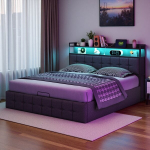 Lova 140 x 200 cm, su LED, USB, pilka