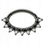 Juodas Clicker auskaras su baltomis "premium Zirconia" 1,2/6
