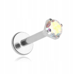 Titano labret auskaras su cirkoniu, sidabro spalvos, 1.2/6/3 mm