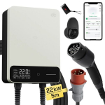 Elektromobilio Įkrovimo Stotelė, Galia 22kW, Valdymas per I&scaron;maniąją Programėlę, 5M su APP Balta, TIPAS2