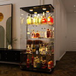 Stiklinė Vitrina, 164 x 80 x 36 cm, dviem durelėmis, su LED ap&scaron;vietimu, juoda