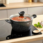 Puodas granito su stikliniu dangčiu GRANITICA 24 cm 36 l juodas Orion