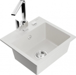 Granitinė virtuvinė plautuvė Mexen Milo su mai&scaron;ytuvu ir sifonu, White+Chrome