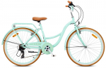 Moterų miesto dviratis 26 colių, Shimano 7 pavaros, su bagažine ir stoveliu, Flower Retro bike mėtų spalvos