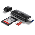 Adapteris su USB-A ir USB-C jungtimis, SD ir micro SD kortelių skaitytuvas, juodas