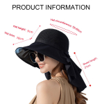 Women's hats,Womens Mens Sun Hat Rollable UPF 50+ Wide Brim Gardening Hat with Neck Flap,Black