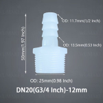 Plastikinė žarnos jungtis G1/2 G3/4 colio sriegiu, G3/4&ndash;12 mm (1/2 colio)