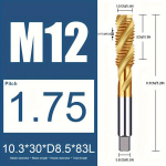 M12 sraigtinis sriegiklis, skirtas nerūdijančiam plienui, 1vnt M12x1,75