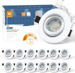 Wowatt 12 led įleidžiami prožektoriai, 230 v, 3 lygiai, reguliuojami, led prožektoriai, 68 mm skylės dydis, 5,5 w, 600 lm, įleidžiami &scaron;viestuvai, pasukami, 2800 k, &scaron;ilta balta, ip44 prožektoriai, lubinis &scaron;viestuvas, ultra