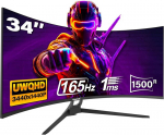 Gawfolk i&scaron;lenktas žaidimų monitorius 34 colių 165 Hz, 1500r itin plataus ekrano kompiuterio ekranas Uwqhd 3440 x 1440p, i&scaron;lenktas kompiuterio ekranas, Va, Display Port, Hdmi, Vesa 75 x 75 mm