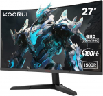 Koorui žaidimų monitorius 27 colių, 1800r lenktas ekranas 2560x1440 (qhd), 144 Hz 1 ms monitorius, Dci-p3 85%, itin plona diafragma, reguliuojamas pakreipimas, palaiko Hdmi/dp