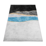 Pilkas, juodas ir mėlynas kilimas 160x220 cm svetainei, geometrinis ra&scaron;tas