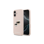 Karl Lagerfeld Apple iPhone 17 dėklas su skystu silikonu ir dviem galvutėmis, MagSafe, rožinis