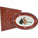 Ovali porceliano lėk&scaron;tė 32 cm, Kalėdinė raudona &ndash; Bogucice