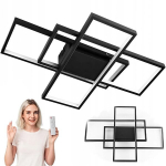 LED lubinis &scaron;viestuvas sietynas 60x40cm juodas 72W 5760lm, su pulteliu, reguliuojama spalva, modernus