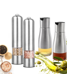 Winder Home metalinių pipirų ir druskos malūnėlių rinkinys, 2 vnt. (sidabriniai) + 2 aliejaus arba acto buteliukai 320 ml