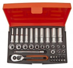 Ilgų ir trumpų galvučių komplektas 4-13mm + antgaliai PH,PZ,HEX,TORX 37 vnt 1/4"
