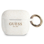 &bdquo;Guess&ldquo; silikoninis dėklas &bdquo;Apple AirPods 3&ldquo; ausinėms, baltas, blizgučiais