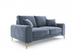 Dvivietė sofa Mazzini Sofas Madara, veliūras, &scaron;viesiai mėlyna/auksinės spalvos