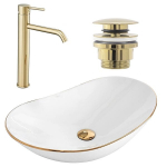 Komplektas kriauklė stalvir&scaron;io Royal gold edge + mai&scaron;ytuvas vonios kambario Lungo l.gold + kam&scaron;tienos l.gold