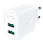 Greito įkrovimo tinklo įkroviklis 2x USB 18W QC 3.0 AFC FCP baltas
