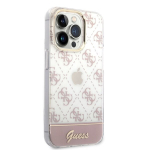 Guess PC/TPU Peony Glitter Script Logo Case skirtas iPhone 14 Pro, rožinis