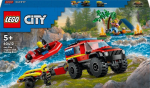 LEGO&reg; 60412 City 4x4 gaisrinis automobilis ir gelbėjimosi valtis, žaislas su valtimi, priekaba ir mini figūrėlės