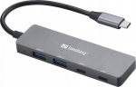 Sandberg 136-50 Usb-c stotelė, 4 prievadai, aliuminio korpusas
