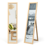 Costway 2 viename viso ilgio veidrodinis stovimas veidrodis ir sieninis veidrodis mediniu rėmu 37 x 155 cm natūralus