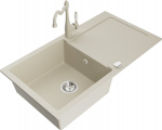 Granitinė virtuvinė plautuvė Mexen Leo su mai&scaron;ytuvu ir sifonu, Beige
