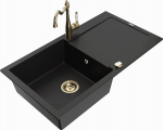 Granitinė virtuvinė plautuvė Mexen Leo su mai&scaron;ytuvu ir sifonu, Black+Gold