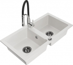 Granitinė virtuvinė plautuvė Mexen Mario su mai&scaron;ytuvu ir sifonu, White+Black/Chrome