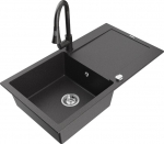 Granitinė virtuvinė plautuvė Mexen Leo su mai&scaron;ytuvu ir sifonu, Black granite