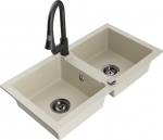 Granitinė virtuvinė plautuvė Mexen Mario su mai&scaron;ytuvu ir sifonu, Beige+Black