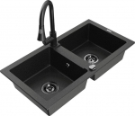 Granitinė virtuvinė plautuvė Mexen Mario su mai&scaron;ytuvu ir sifonu, Metallic black/silver+Black
