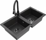 Granitinė virtuvinė plautuvė Mexen Mario su mai&scaron;ytuvu ir sifonu, Black granite+Black
