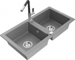 Granitinė virtuvinė plautuvė Mexen Mario su mai&scaron;ytuvu ir sifonu, Grey+Black/Chrome