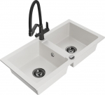 Granitinė virtuvinė plautuvė Mexen Mario su mai&scaron;ytuvu ir sifonu, White+Black