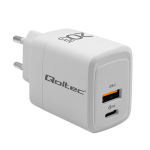 Įkroviklis tinklo 20w gan 5-20v 1.5-3a 1 x usb-c pd usb qc 3.0 baltas Qoltec
