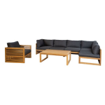Sodo baldų komplektas Home4You SERENITY kampinė sofa 2+2+1 su foteliu ir stalu, pilkas, poliesteris